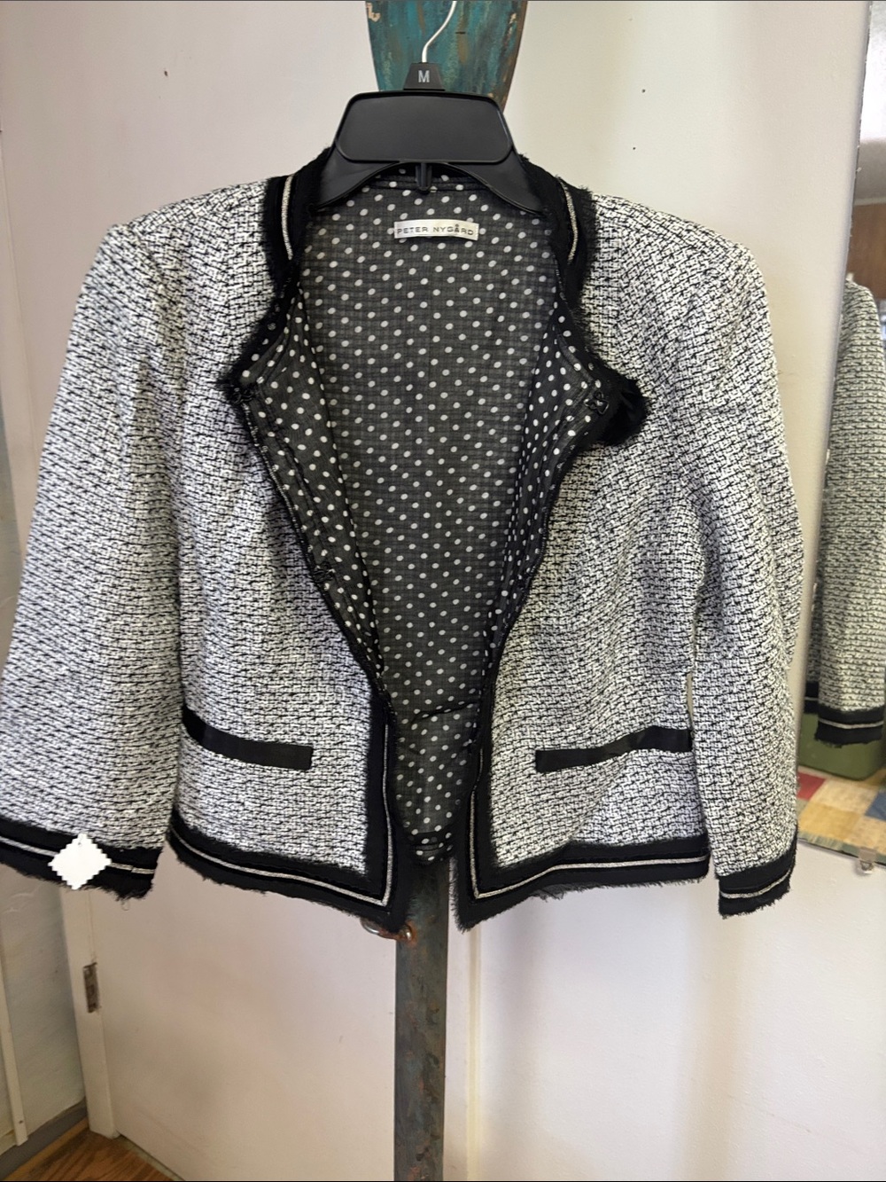 Peter Nygard Black & White Tweed Open-Front Jacket